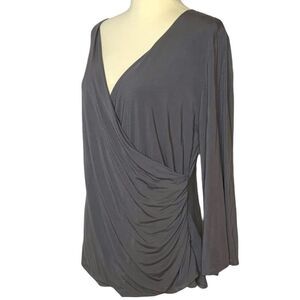 SOFT SURROUNDINGS faux wrap pullover gray blouse top size L